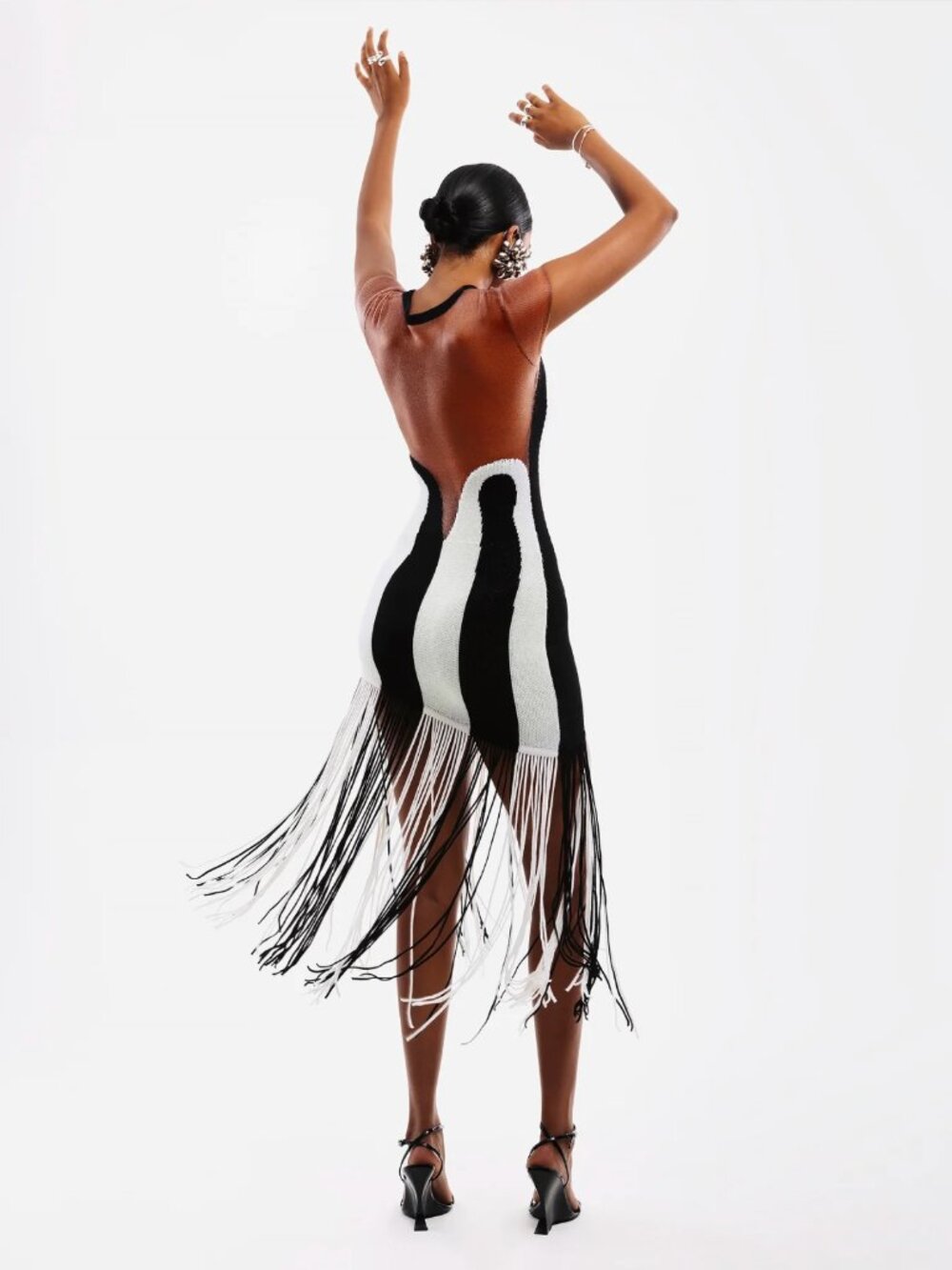 Hanifa Zariah Tassel Knit Dress Black and White Fringe - Picture 11 of 11